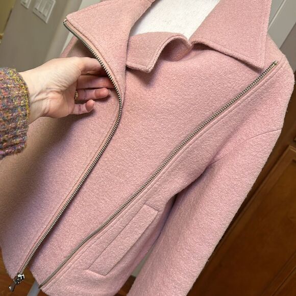 EDGY HALOGEN MOTO JACKET BOILED WOOL BLEND LINED POCKETS CLASSIC OVERSIZE FIT XS - Picture 10 of 17